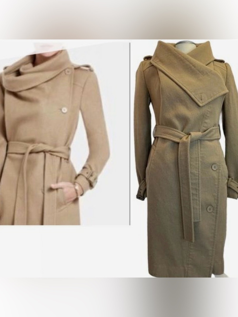 BCBGMAXAZRIA Carlin Draped Wool Blend Funnel Neck Coat - Camel Size Smal
